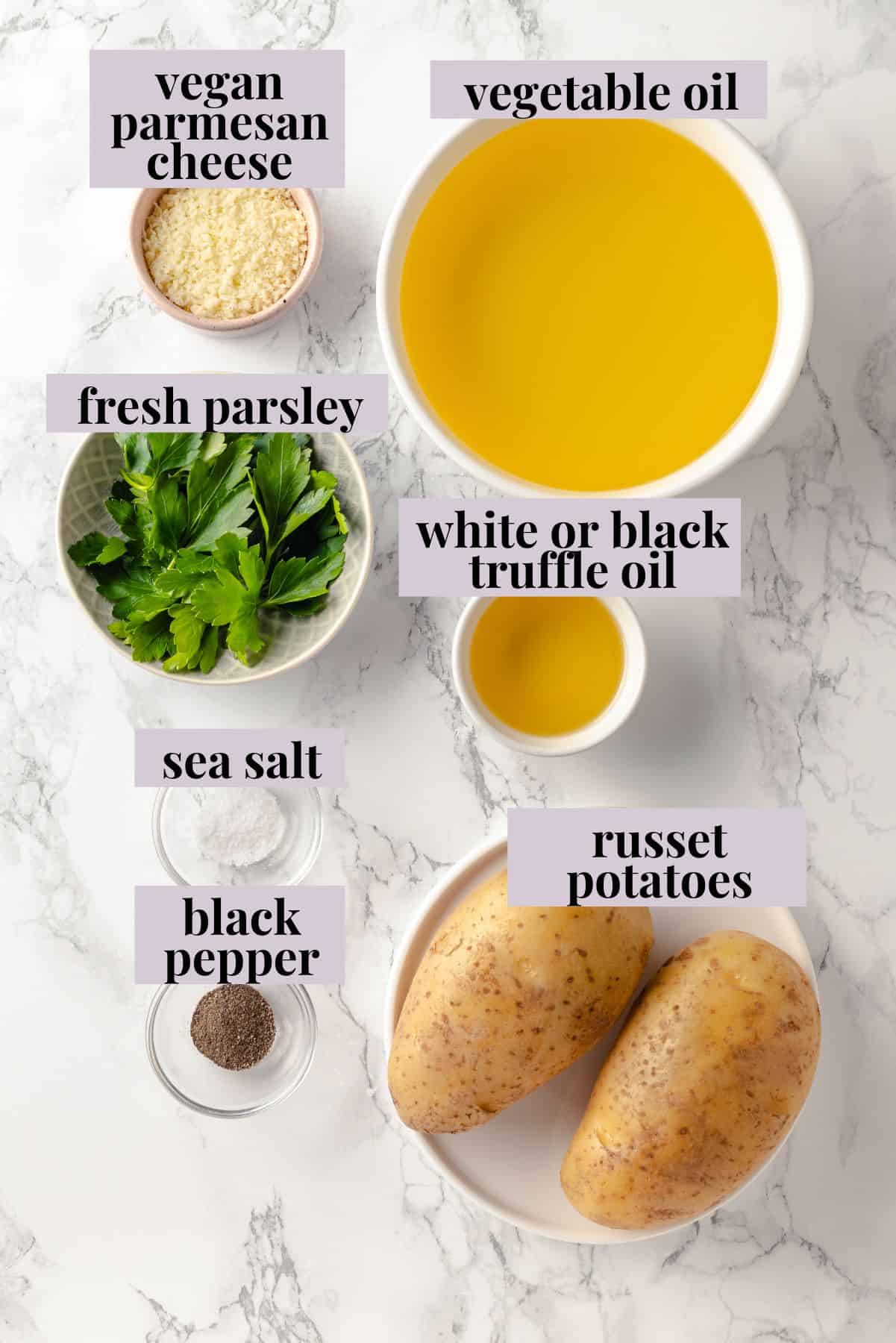 Overhead view of ingredients for truffle fries