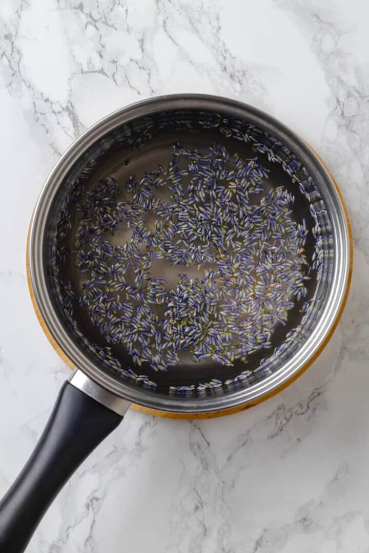 Lavender buds steeping in simple syrup