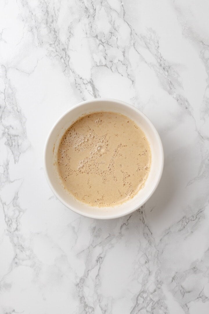 Yeast mixture in small bowl