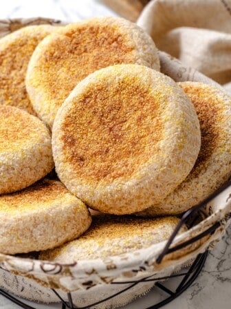 Basket of gluten-free English muffins