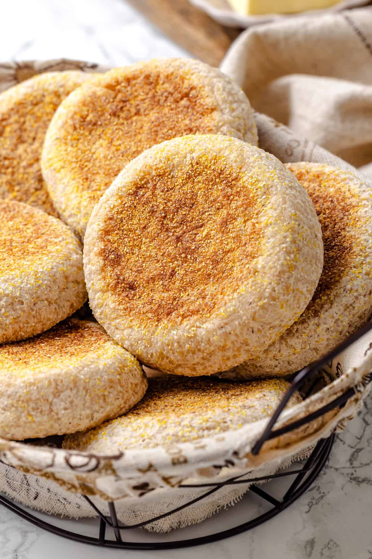 Basket of gluten-free English muffins