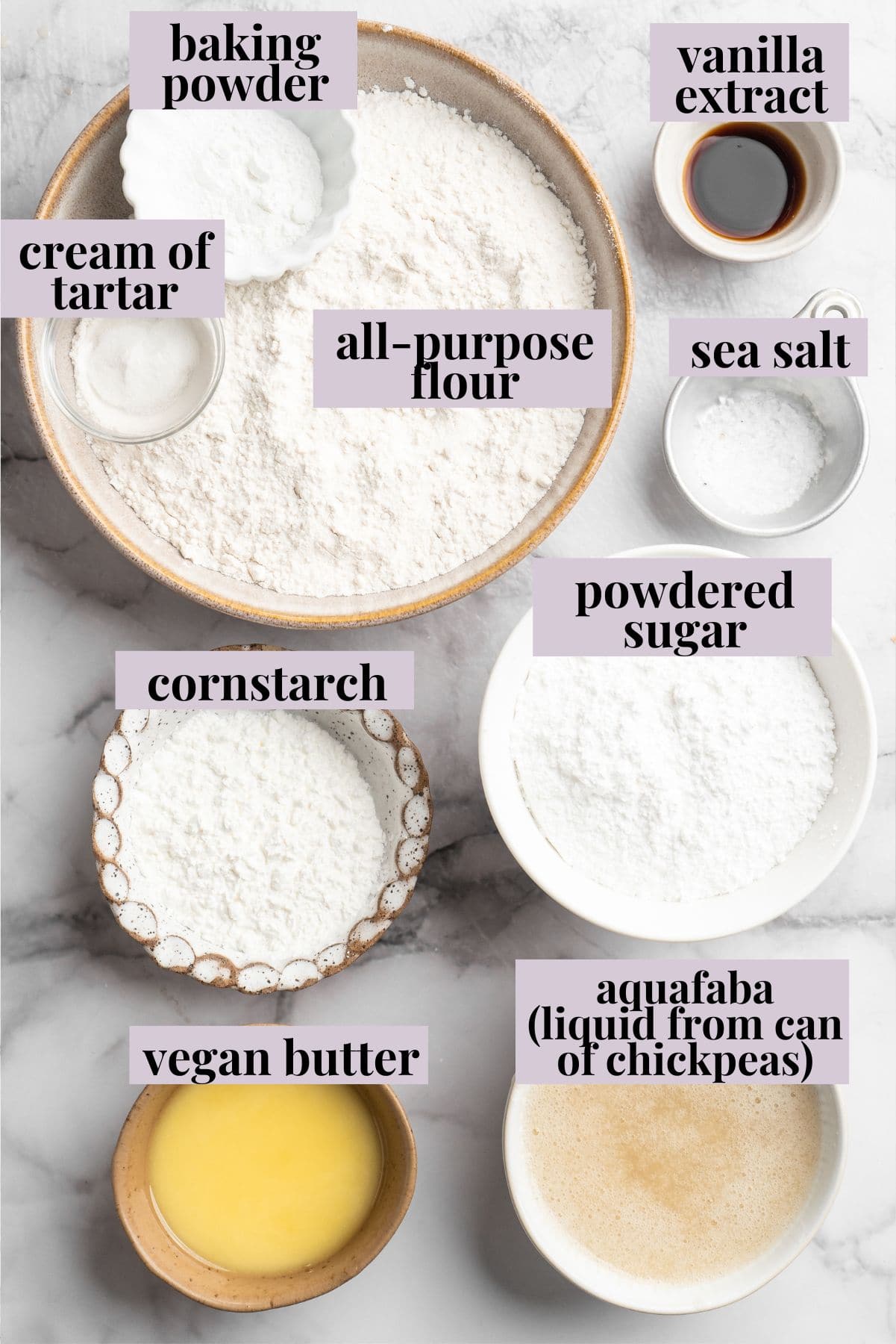 Overhead view of ingredients for vegan ladyfingers