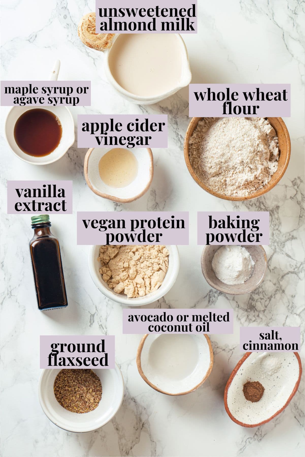 Overhead view of ingredients for vegan protein waffles