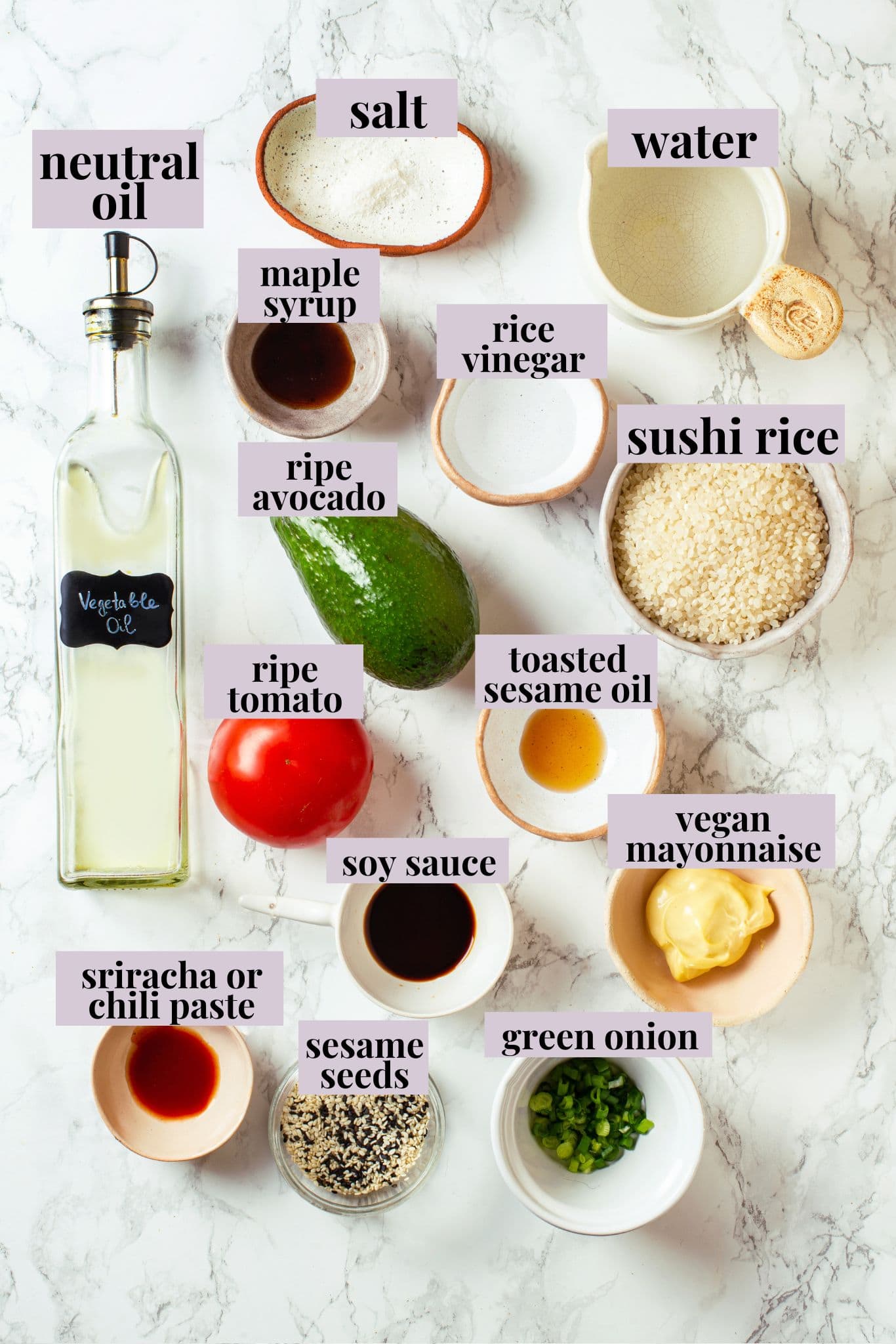 Overhead view of ingredients for crispy rice cakes