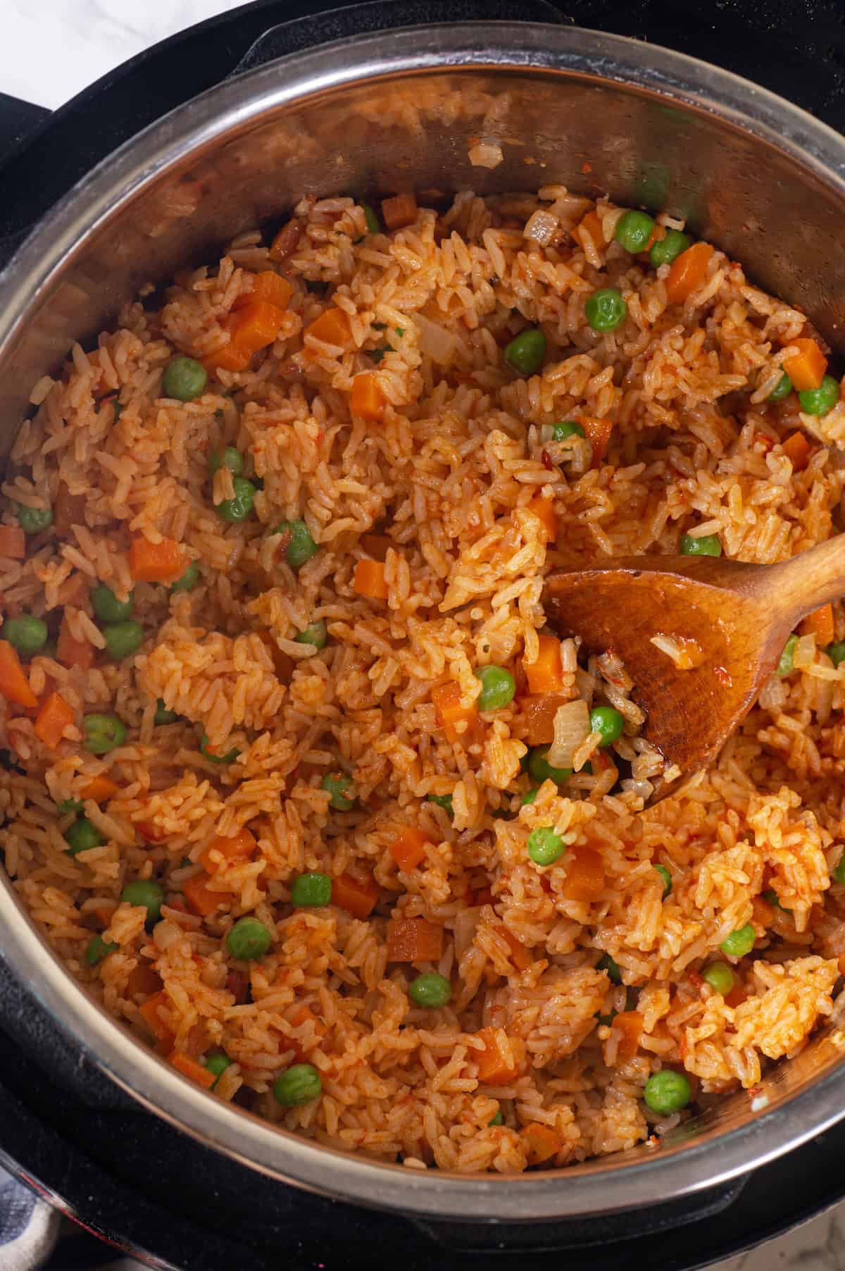 Overhead view of Mexican rice in Instant Pot
