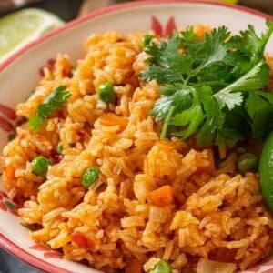 Instant Pot Mexican rice in bowl with cilantro for garnish