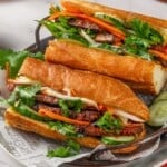Two tofu banh mi on plate