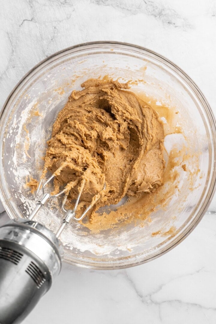 Cookie batter in a bowl.