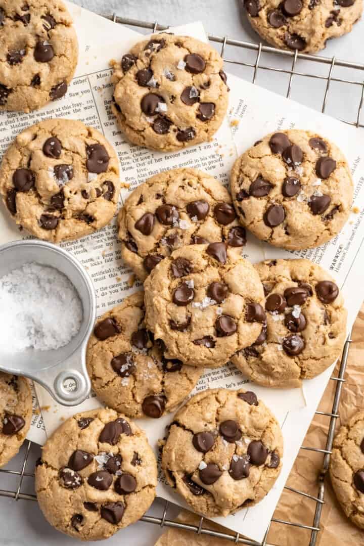 Tahini cookies on a cooling rack.