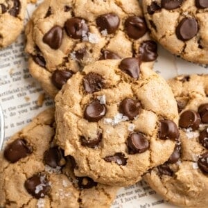 Close up of tahini chocolate chip cookies.