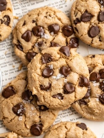 Close up of tahini chocolate chip cookies.