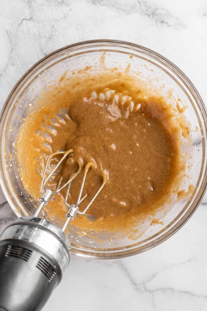 Mixing wet ingredients.