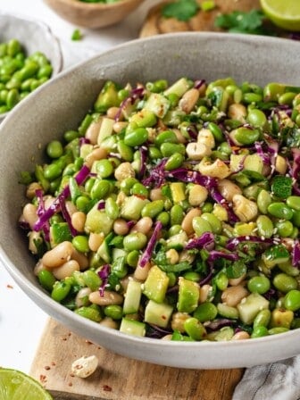 Bowl of edamame salad.