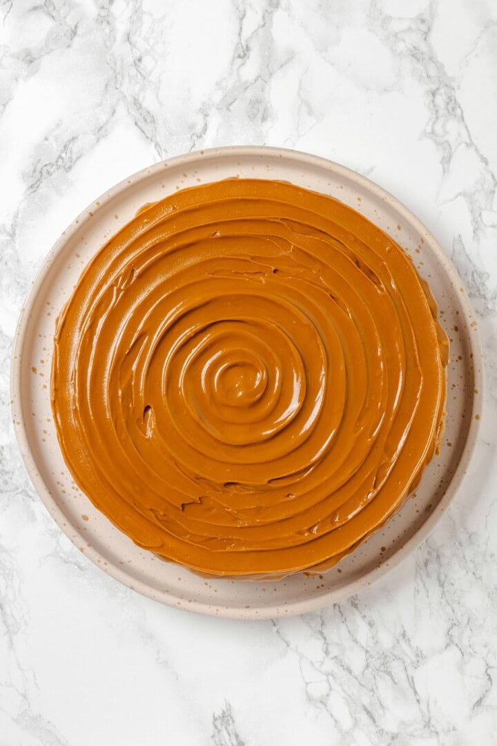 Biscoff swirled on top of cheesecake.