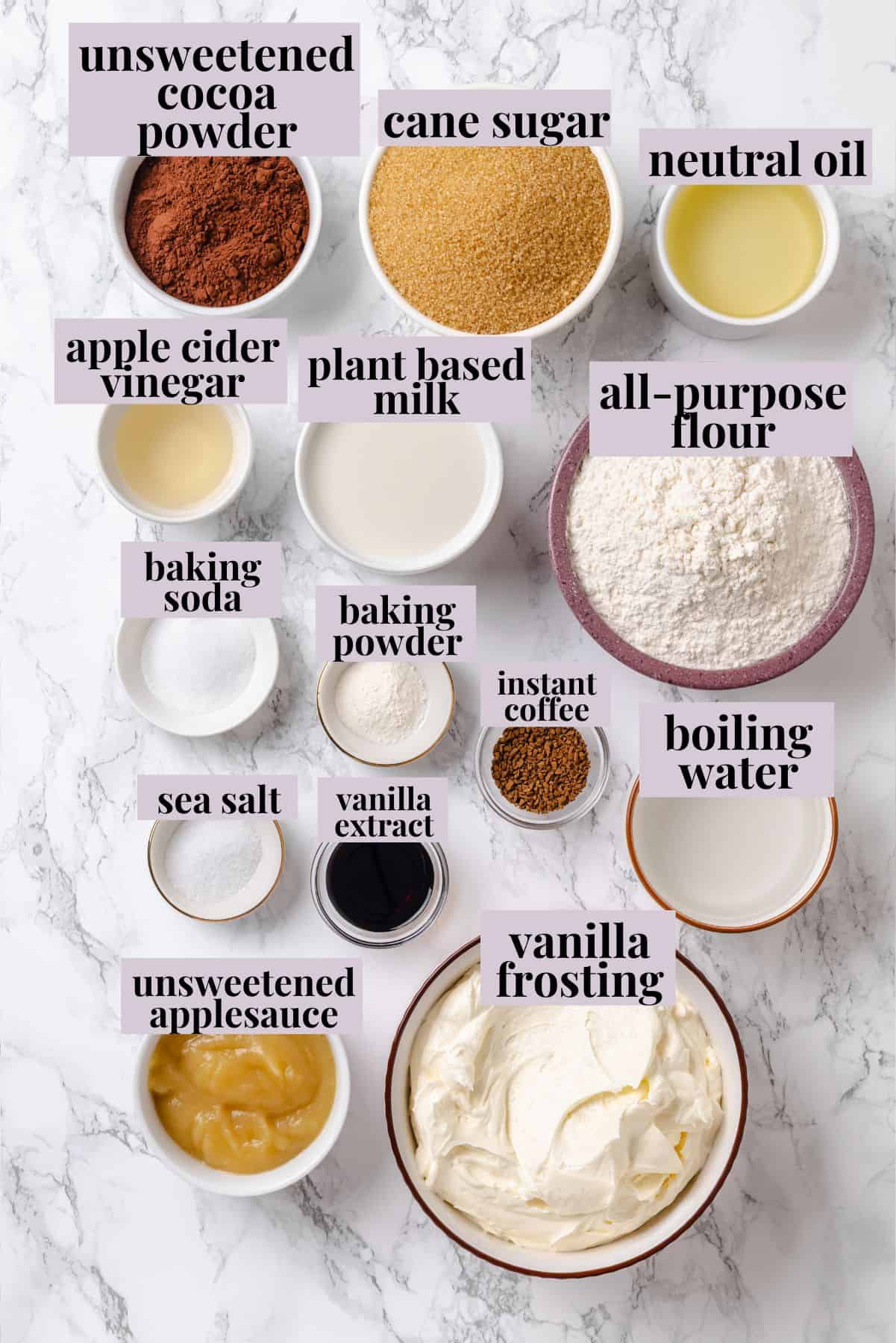 Overhead view of ingredients for Harry Potter cake.
