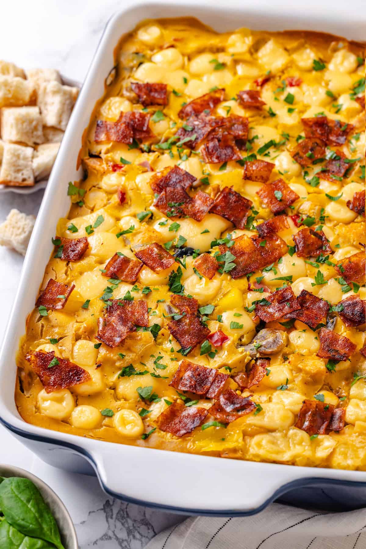 Overnight breakfast strata recipe in baking dish