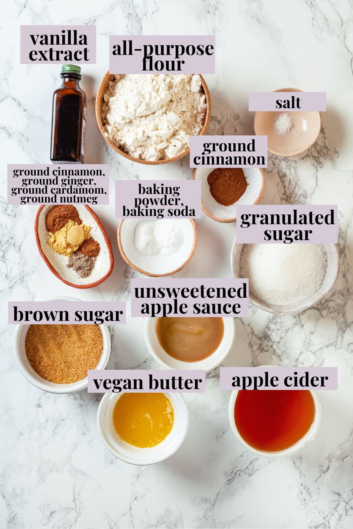 Overhead view of ingredients for apple cider donuts.
