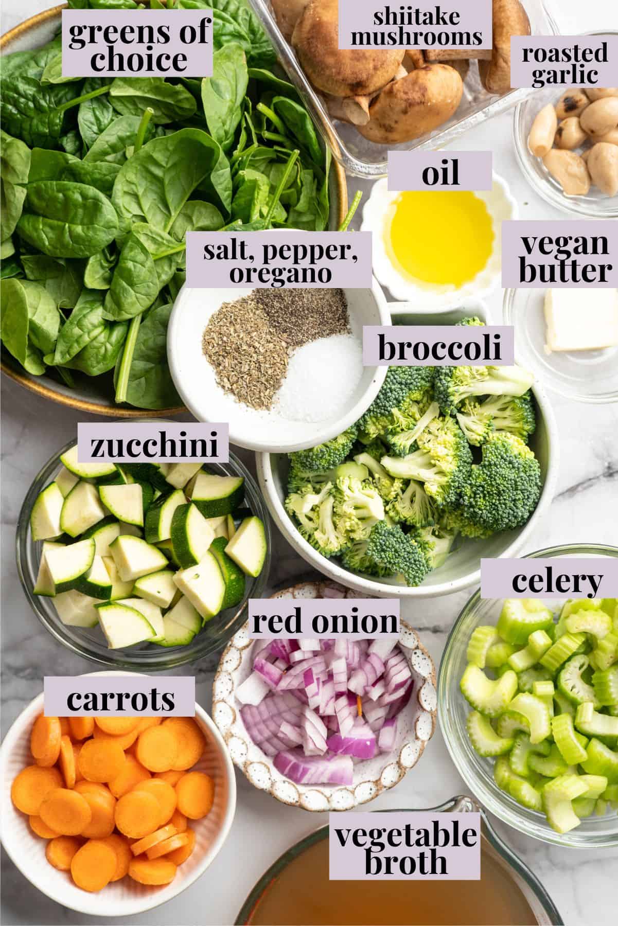 Eliminate waste and make a delicious dinner with this Broccoli Fridge Clean-Out Soup! Rich and creamy, with optional grilled cheese croutons. Ingredients for broccoli fridge clean-out soup.