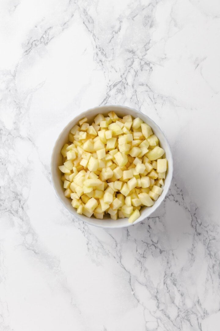 Bowl of diced apples.