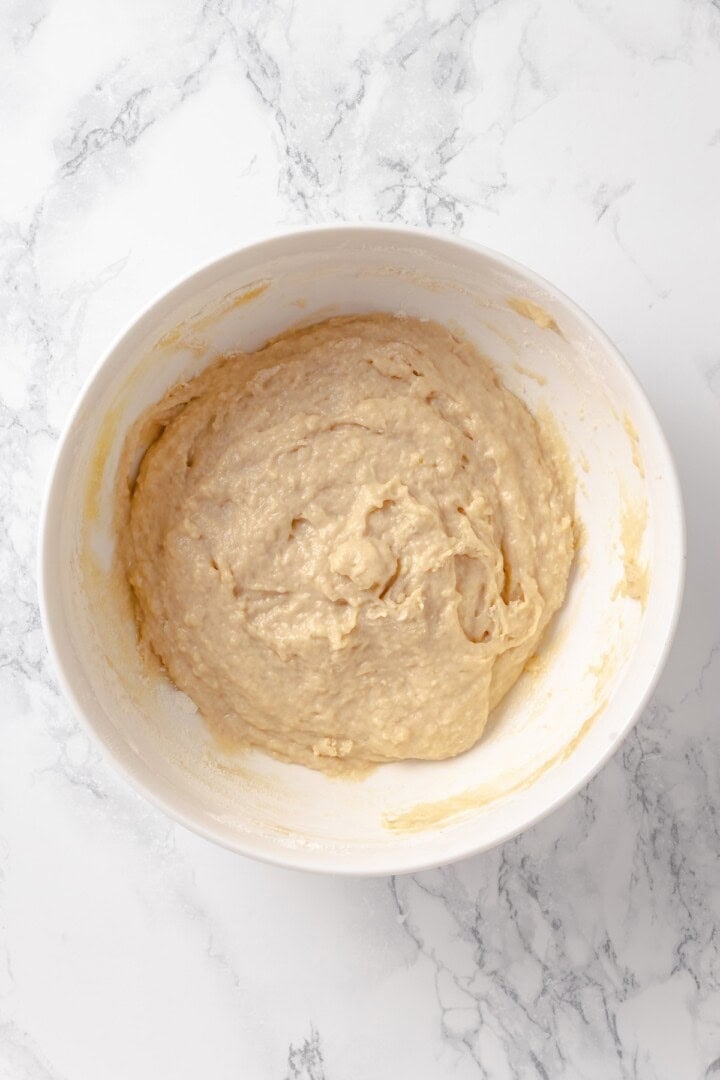 Dough for apple fritters before adding apples.