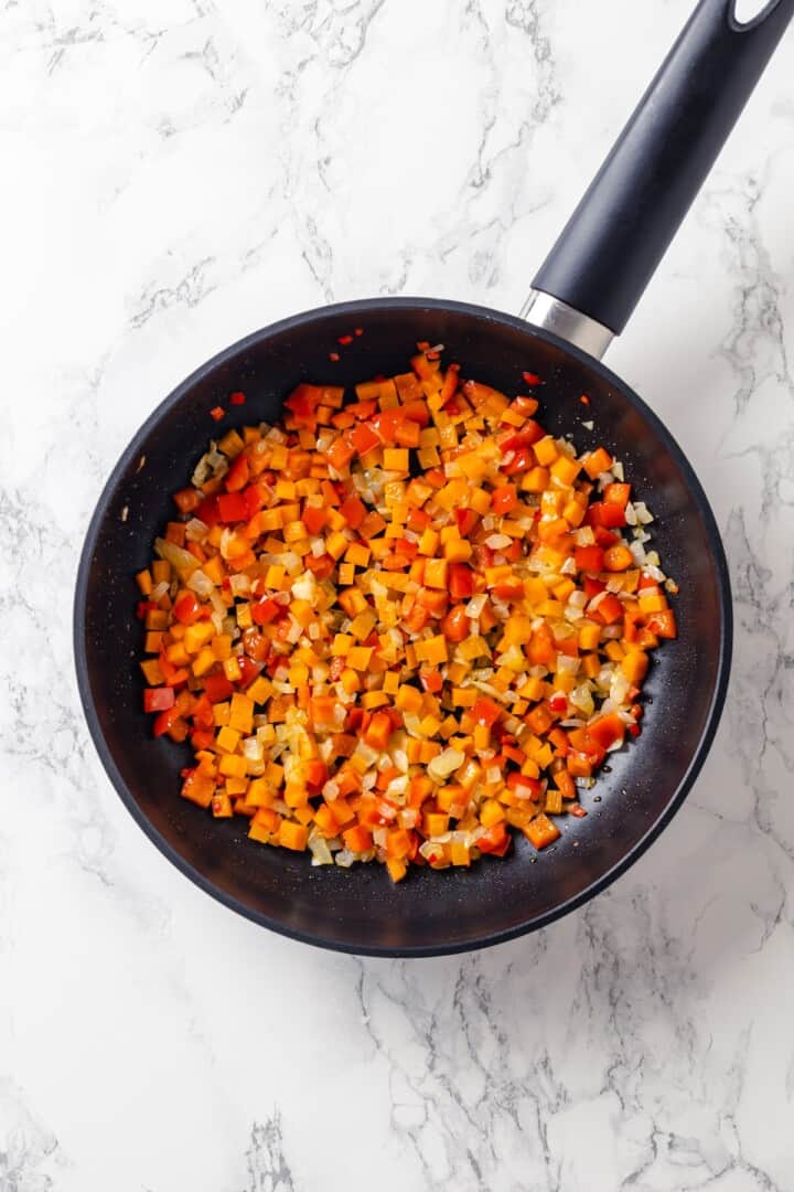 Veggies softened in pan.