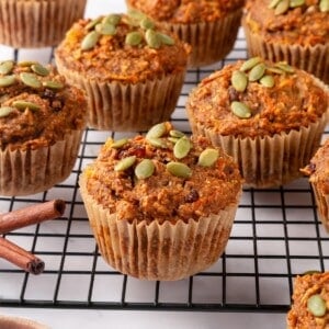 Vegan morning glory muffins on cooling rack.