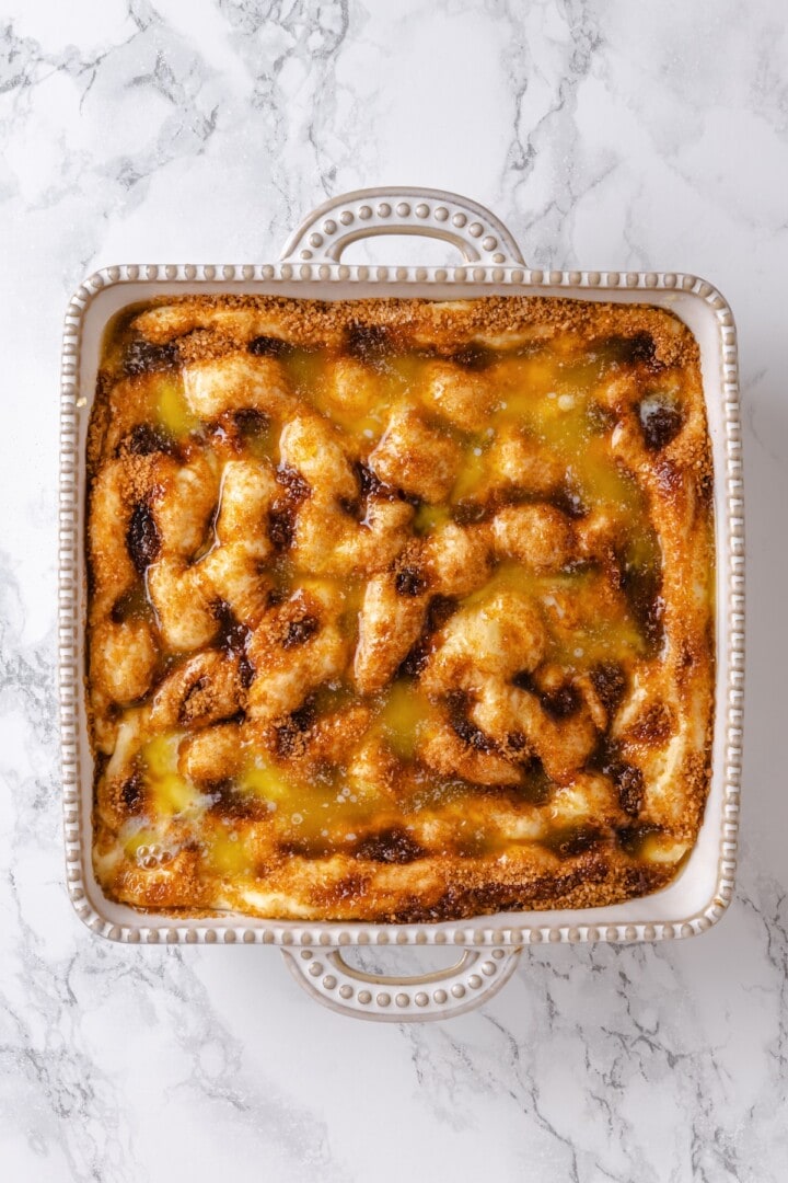 Unbaked Moravian sugar cake in pan. - 11