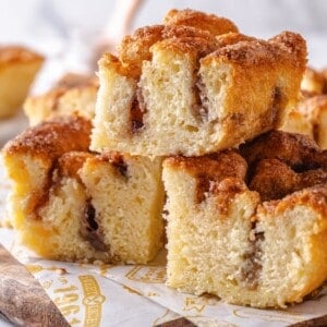 3 stacked slices of Moravian sugar cake.