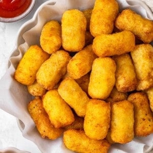 Bowl of homemade vegan tater tots.
