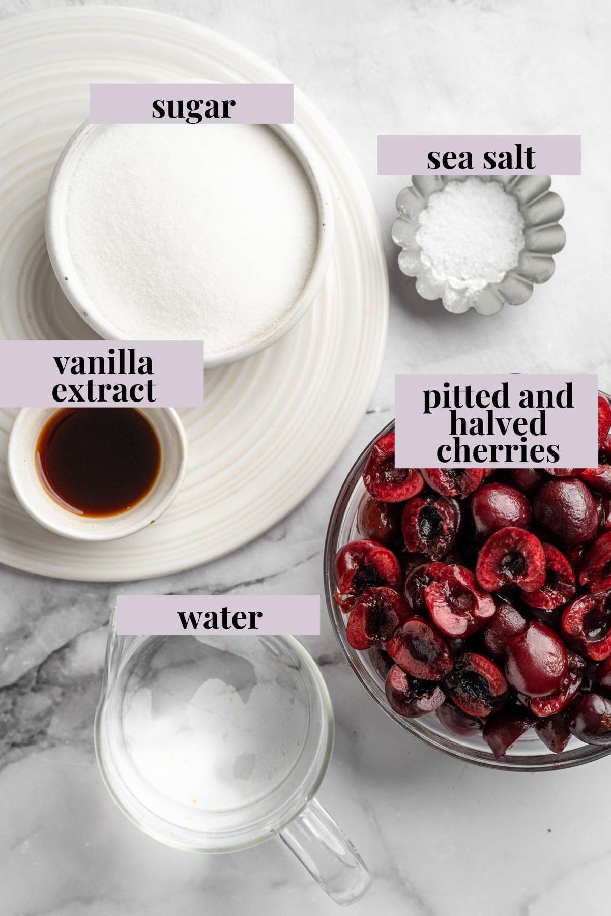 Ingredients for cherry coffee syrup.