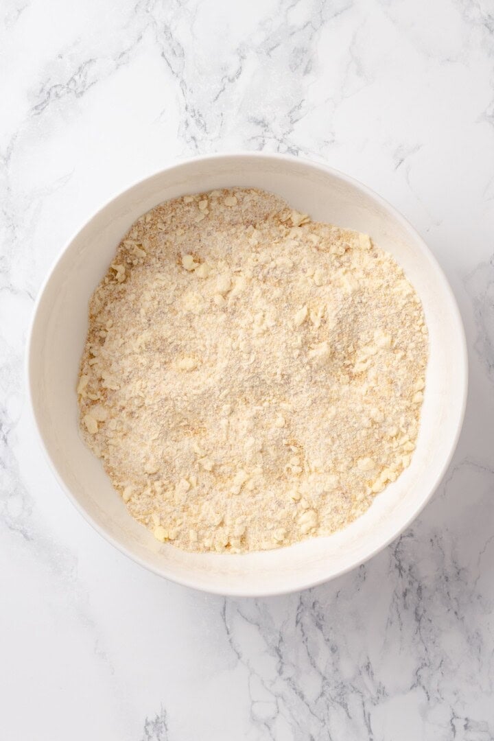 Crumble topping in bowl.