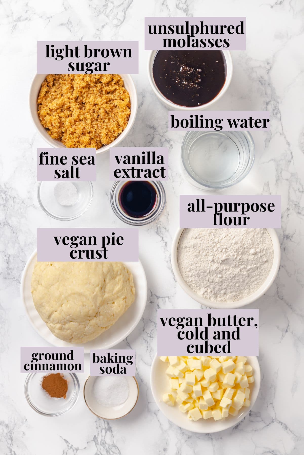 Ingredients for vegan shoofly pie.