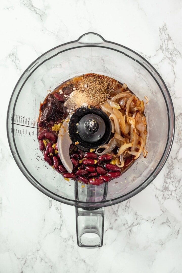 Savory, hearty and full of umami flavor, this homemade vegan steak is made with seitan for a protein-packed plant-based main dish! Ingredients for vegan steak in food processor.