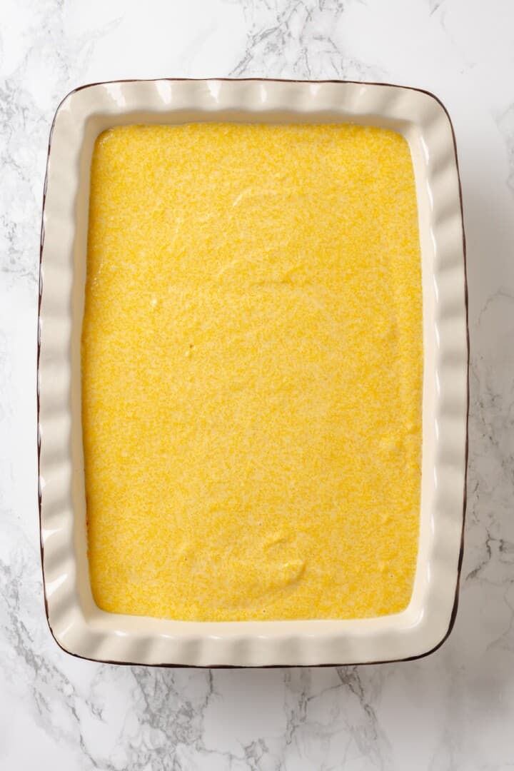 Vegan tamale casserole before baking.