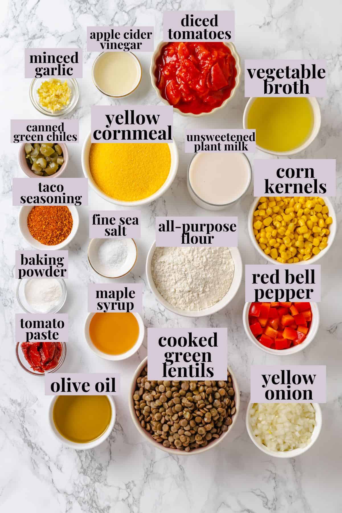 Ingredients for vegan tamale casserole.