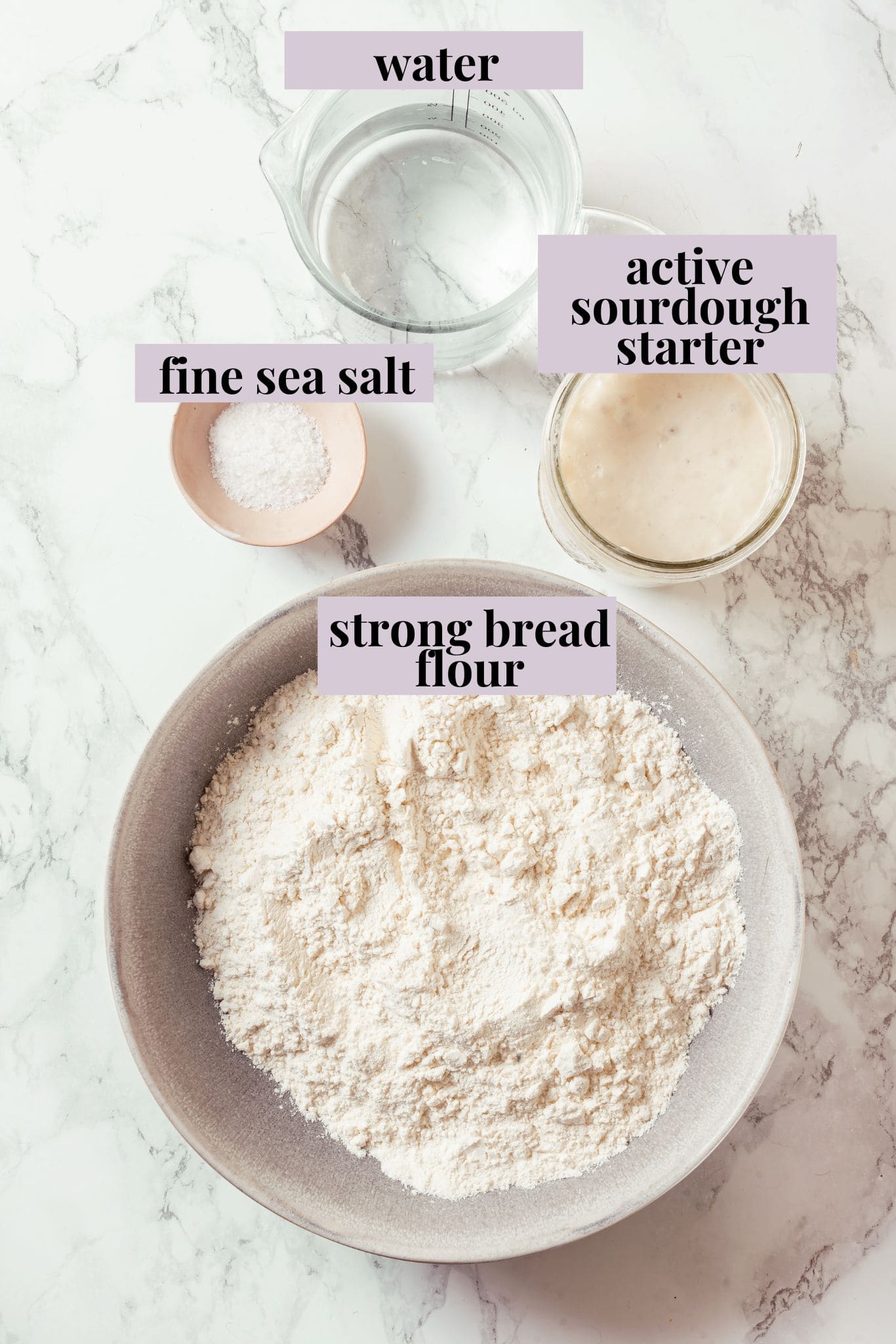 This Dutch oven sourdough bread gives you a bakery-style loaf with a crisp, golden crust and chewy interior. It's easier than you think! Ingredients for Dutch oven sourdough bread.