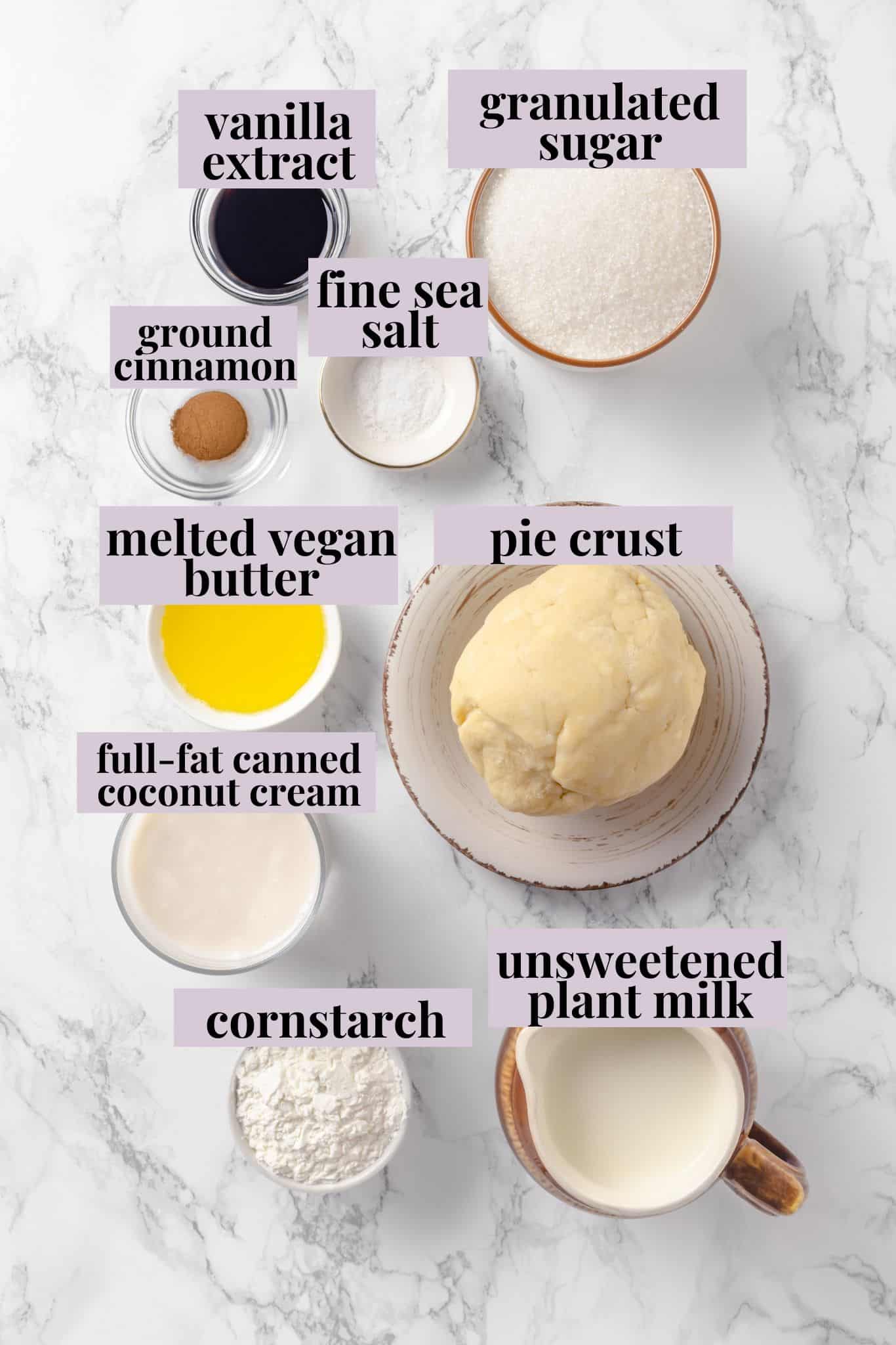 Ingredients for vegan sugar cream pie.