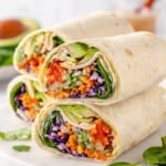 2 veggie wraps, cut in half, stacked on top of each other.