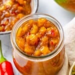 A jar of mango chutney.
