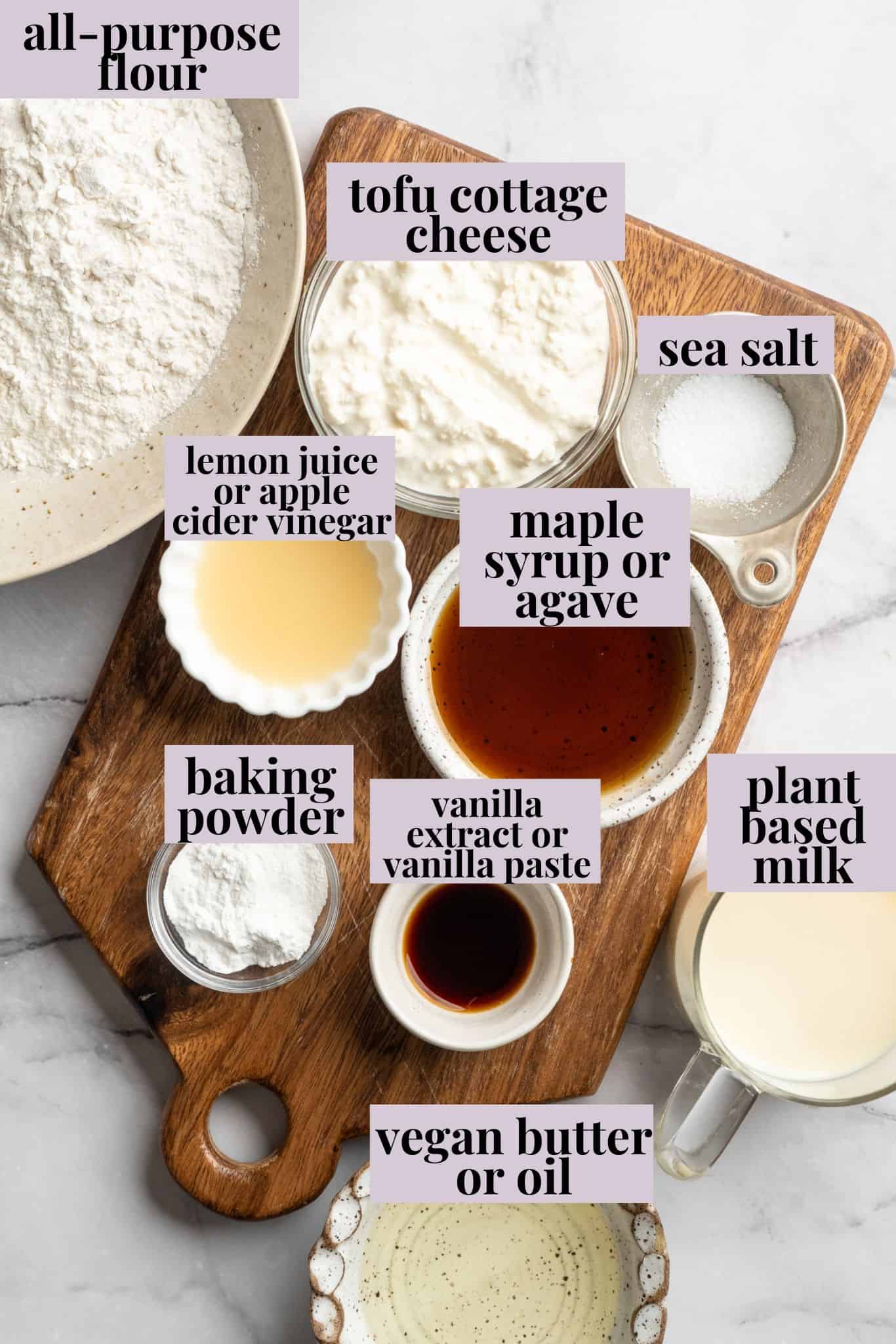 Easy to make and SO light and fluffy, these vegan cottage cheese pancakes are about to become your go-to, protein-packed breakfast. Labeled ingredients for vegan cottage cheese pancake recipes.