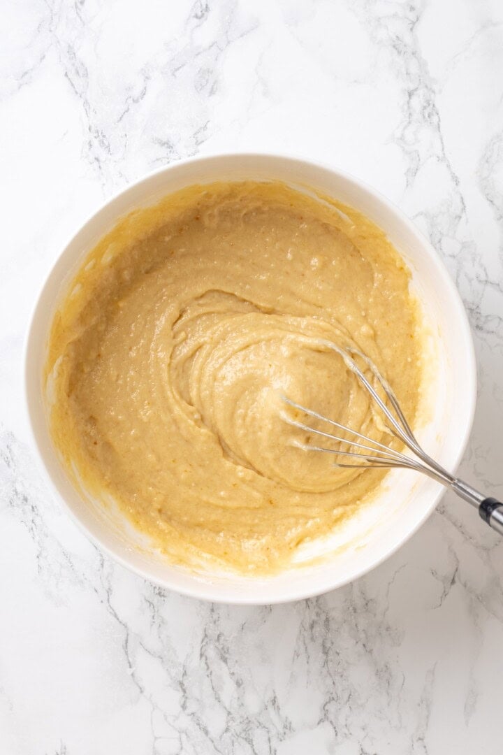 Vegan cobbler topping batter in a bowl.
