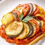A serving of ratatouille on a plate.