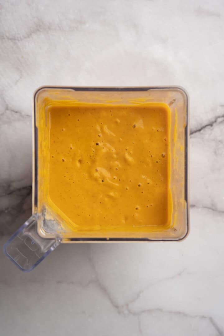 Sweet potato soup in a blender.